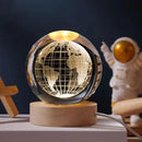 3D Galaxy Solar System Crystal Ball Night Light with Wooden Base